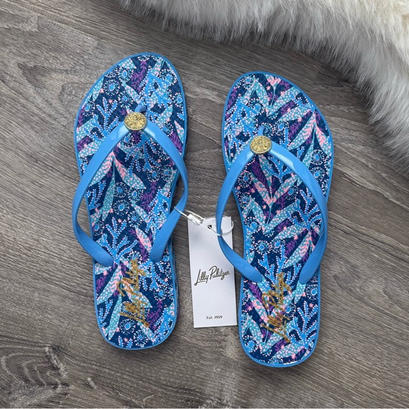 Lilly Pulitzer Shoes - ⛱️LILLY PULITZER Pool Flip Flops Barton Blue Star Gazing Shoe Size 7/8